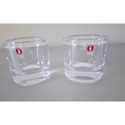 VINTAGE IITTALA MARIMEKKO waxinelichten KIVI helder glas set 2 stuks