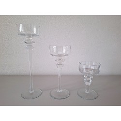 VINTAGE kandelaarset 3 dlg helder glas 