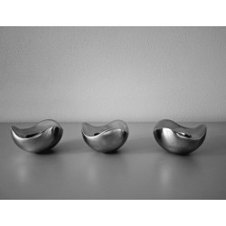 VINTAGE GEORG JENSEN waxinelichten BLOOM mat RVS set 3 stuks