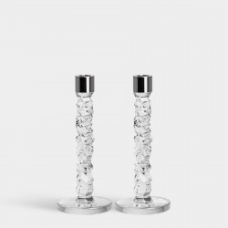 ORREFORS CRYSTAL kandelaars CARAT kristalglas/ RVS H 24,2cm set 2 stuks