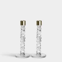 ORREFORS CRYSTAL kandelaars CARAT kristalglas/ messing H 24,2cm set 2 stuks