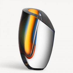 KOSTA BODA vaas MIRAGE blauw amber/ geel H 21 cm