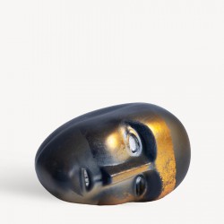 KOSTA BODA sculptuur BRAINS YOU EXIST HERE AND NOW amber/ blauw/ goud