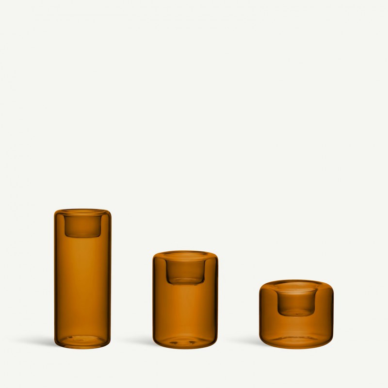 KOSTA BODA waxinelichten set HAPPY amber glas 3 delig