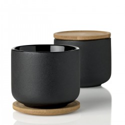 STELTON theekop THEO zwart met bamboe onderzetter set 2 stuks