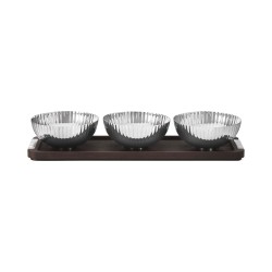 GEORG JENSEN borrel- en snacksset BERNADOTTE RVS/ gerookt eiken